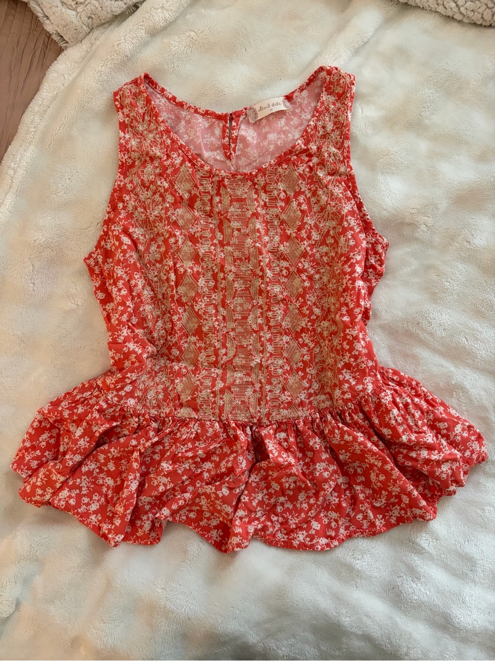 Altar’d State Boho Floral Embroidered Peplum Tank Top - M